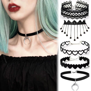 Vintage Lace Choker Necklace with Pendants Gothic Girl Neck Jewelry