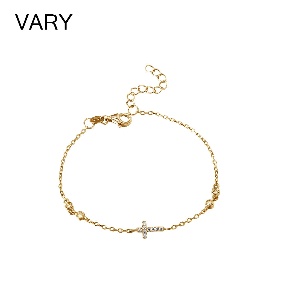 Vintage 925 Silver Zircon Cross Chain Bracelet
