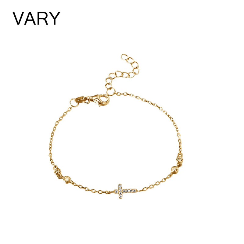Vintage 925 Silver Zircon Cross Chain Bracelet