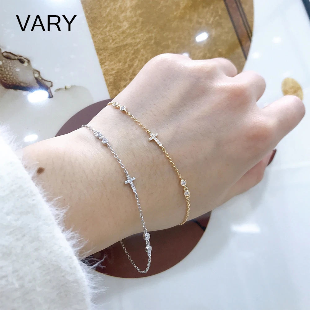 Vintage 925 Silver Zircon Cross Chain Bracelet