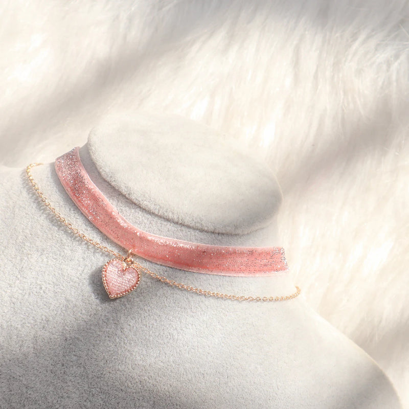 Velvet Choker Necklace Layer Hearts Sparkles Thread Chockers Jewelry