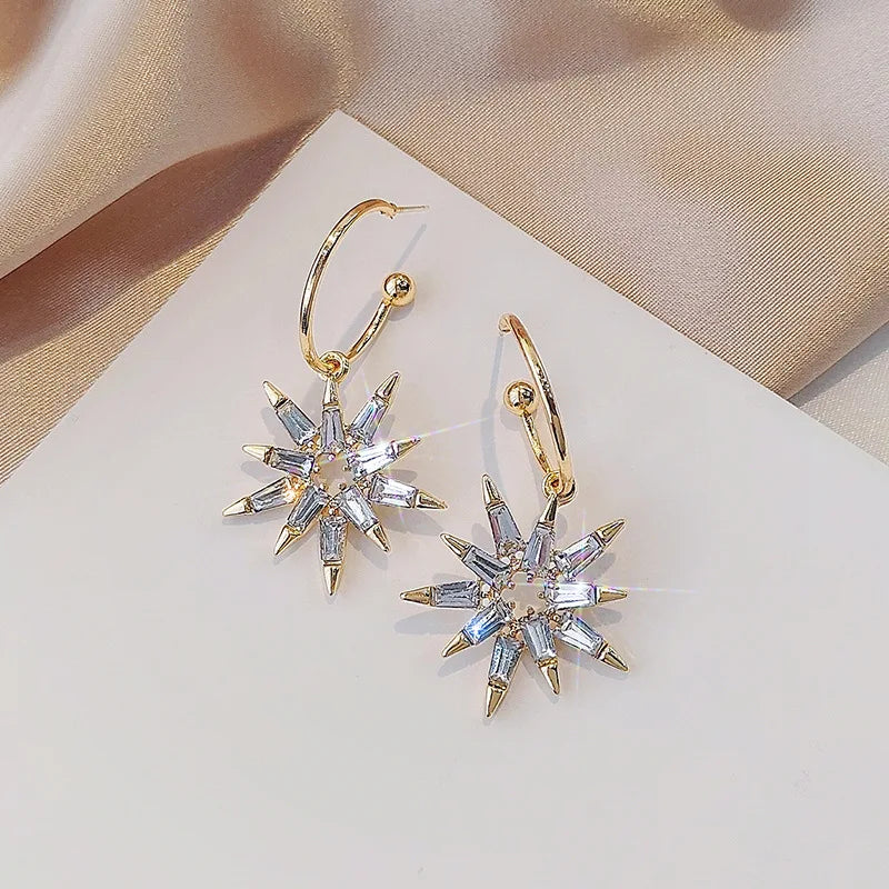 Zircon Big Hoop Earrings Crystal Rhinestone Dangle Drop Geometric Statement