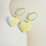 Pink Love Zircon Peach Heart Pearl Earrings Jewelry