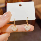 Pink Love Zircon Peach Heart Pearl Earrings Jewelry