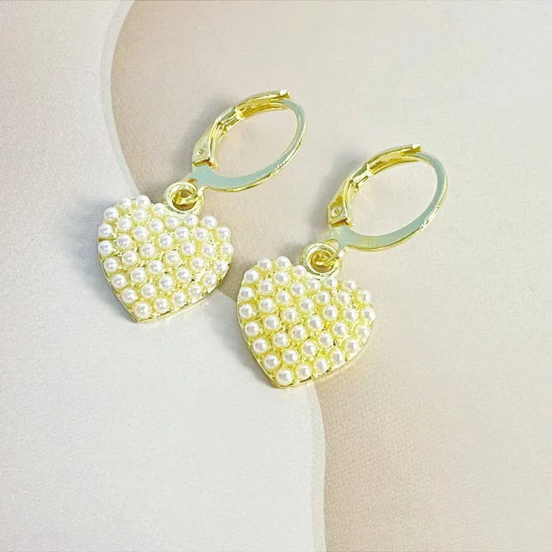 Pink Love Zircon Peach Heart Pearl Earrings Jewelry