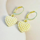 Pink Love Zircon Peach Heart Pearl Earrings Jewelry