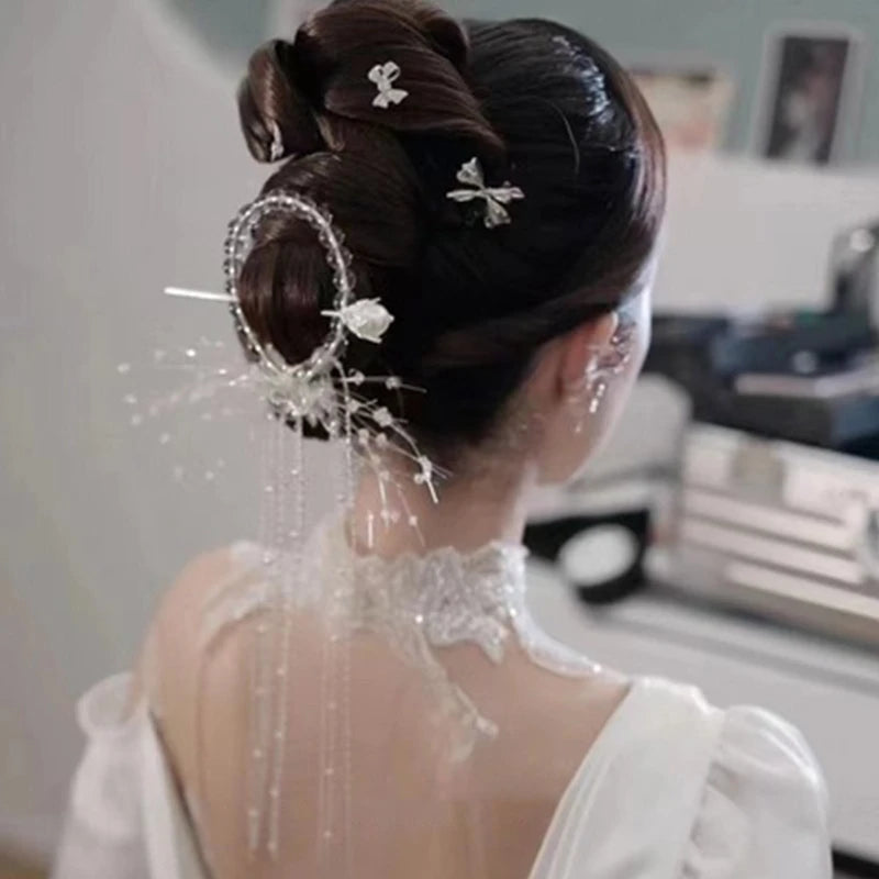 Fringe Crystal Bride Wedding Dress Headwear Hairpin