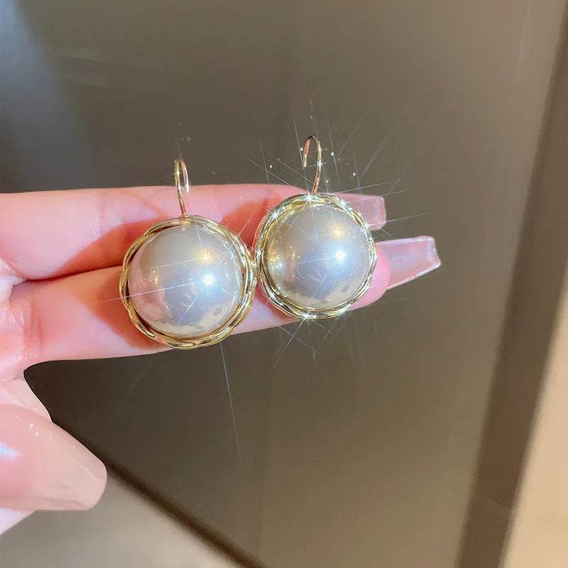 Geometric Circle Pearl Earrings for Women High Temperament Drop Earrings