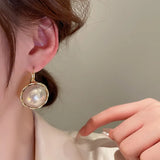 Geometric Circle Pearl Earrings for Women High Temperament Drop Earrings
