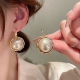 Geometric Circle Pearl Earrings for Women High Temperament Drop Earrings