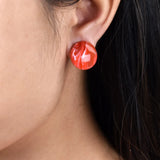 Geometric Resin Clip Earrings Non Pierced Green Red Earcuffs