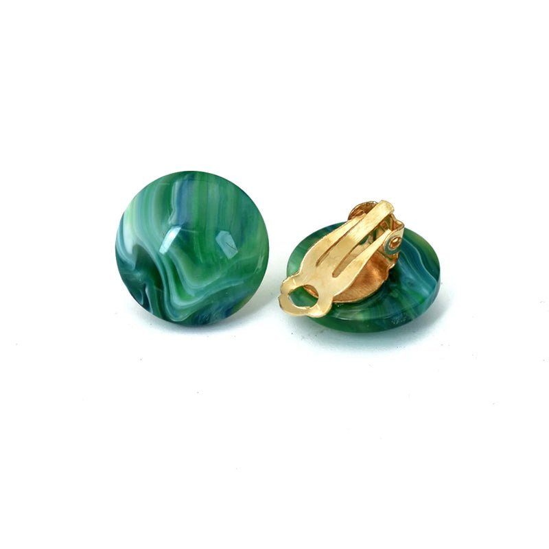 Geometric Resin Clip Earrings Non Pierced Green Red Earcuffs