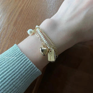 Sweet Pearl Chain Heart Bracelet for Girls