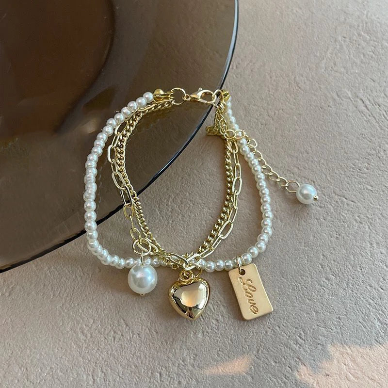 Sweet Pearl Chain Heart Bracelet for Girls