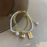Sweet Pearl Chain Heart Bracelet for Girls