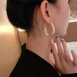 Metal Mesh Crystal Hoop Earrings Women Jewelry Geometric Grid Big Circle