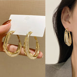 Metal Mesh Crystal Hoop Earrings Women Jewelry Geometric Grid Big Circle