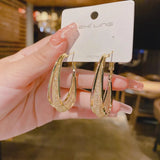 Metal Mesh Crystal Hoop Earrings Women Jewelry Geometric Grid Big Circle