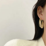 Metal Mesh Crystal Hoop Earrings Women Jewelry Geometric Grid Big Circle