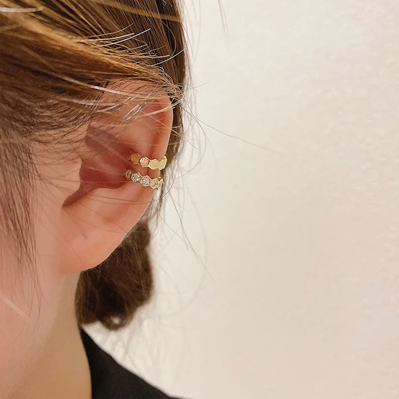 Zircon Ear Clip Earrings For Women, Non-Piercing Ear Cuff Set