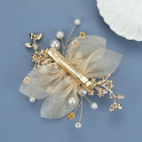 Golden Mesh Flower Hair Clip Pearl Rhinestone Bridal Wedding Hair Accessories