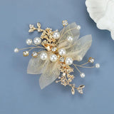 Golden Mesh Flower Hair Clip Pearl Rhinestone Bridal Wedding Hair Accessories
