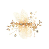 Golden Mesh Flower Hair Clip Pearl Rhinestone Bridal Wedding Hair Accessories