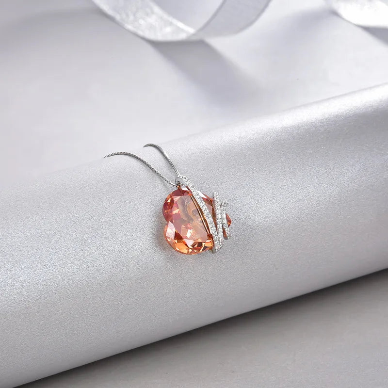 Sweet Love Heart Cz Crystal Pendant Sterling Silver Necklace