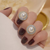 Elegant Rhinestones Pearl Clip Earrings - Non Pierced