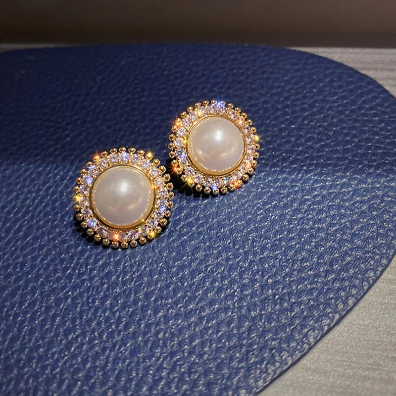 Elegant Rhinestones Pearl Clip Earrings - Non Pierced
