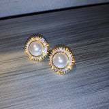 Elegant Rhinestones Pearl Clip Earrings - Non Pierced