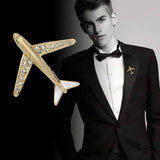 Crystal Airplane Brooch Pin Rhinestone Lapel Pin Men's Suit Collar Needle