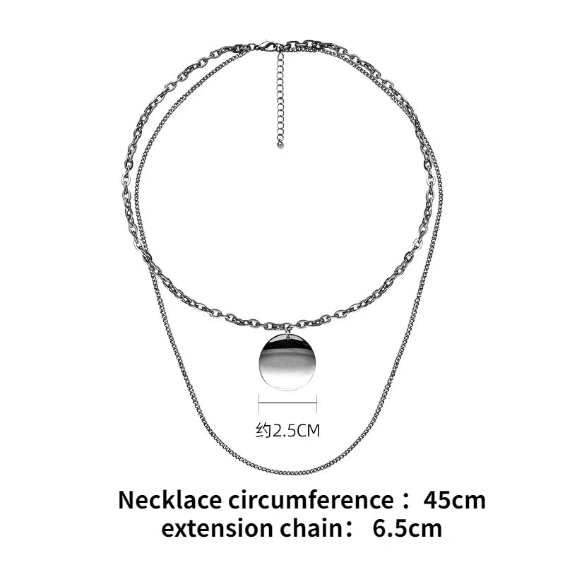 Hip Hop Geometric Disc Pendant Necklace Set