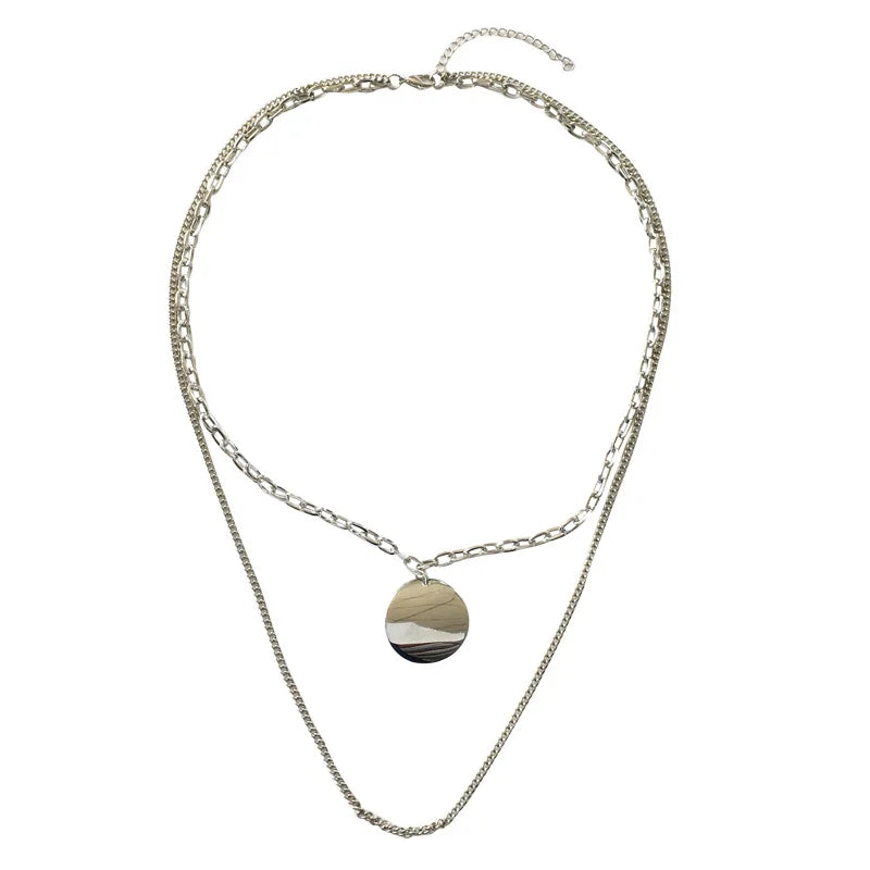 Hip Hop Geometric Disc Pendant Necklace Set
