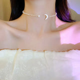 Lady Tiny Moon Star Necklace Crystal Choker Pendant Gift