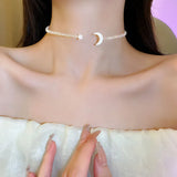 Lady Tiny Moon Star Necklace Crystal Choker Pendant Gift