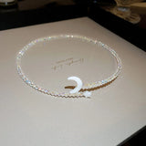 Lady Tiny Moon Star Necklace Crystal Choker Pendant Gift