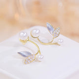 Hot Pearl Leaf Women Earring 14K Real Shine CZ Zirconia Stud Earrings Wedding