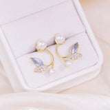 Hot Pearl Leaf Women Earring 14K Real Shine CZ Zirconia Stud Earrings Wedding