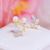 Hot Pearl Leaf Women Earring 14K Real Shine CZ Zirconia Stud Earrings Wedding