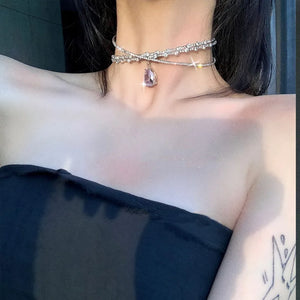 Inlaid Zircon Drop Necklace for Sexy Ladies Party