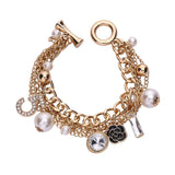 Multilayer Pearl Bracelet Flower Number 5 Pendant Jewelry