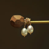 18K Natural Baroque Pearl Ear Drop Dangle Stud Earring Women Gift