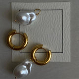 Irregular Pearl Hoop Earrings Stainless Steel Huggie Earring