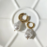 Irregular Pearl Hoop Earrings Stainless Steel Huggie Earring