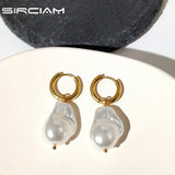 Irregular Pearl Hoop Earrings Stainless Steel Huggie Earring