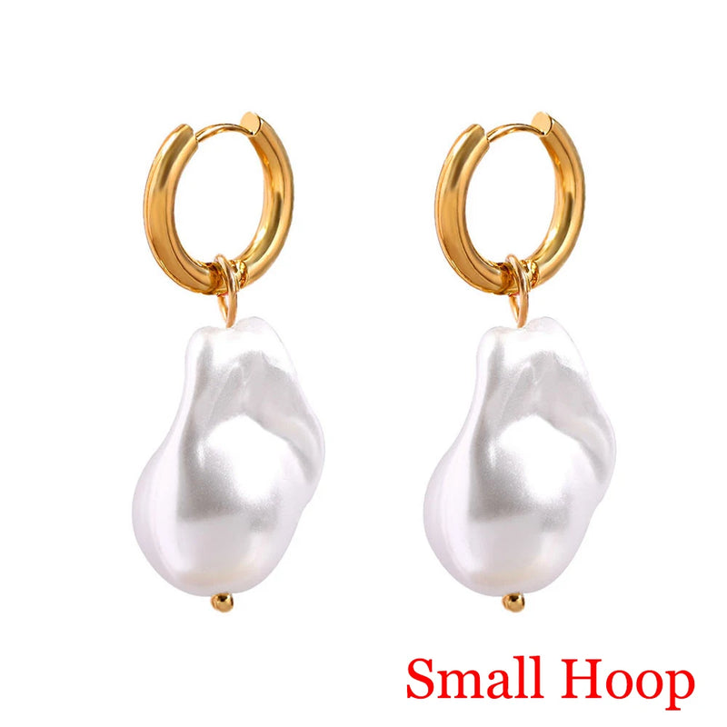 Irregular Pearl Hoop Earrings Stainless Steel Huggie Earring