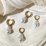 Irregular Pearl Hoop Earrings Stainless Steel Huggie Earring