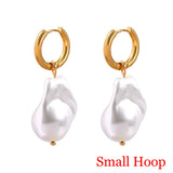 Irregular Pearl Hoop Earrings Stainless Steel Huggie Earring