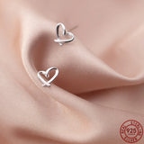 Irregular Heart 925 Sterling Silver Stud Earrings for Women